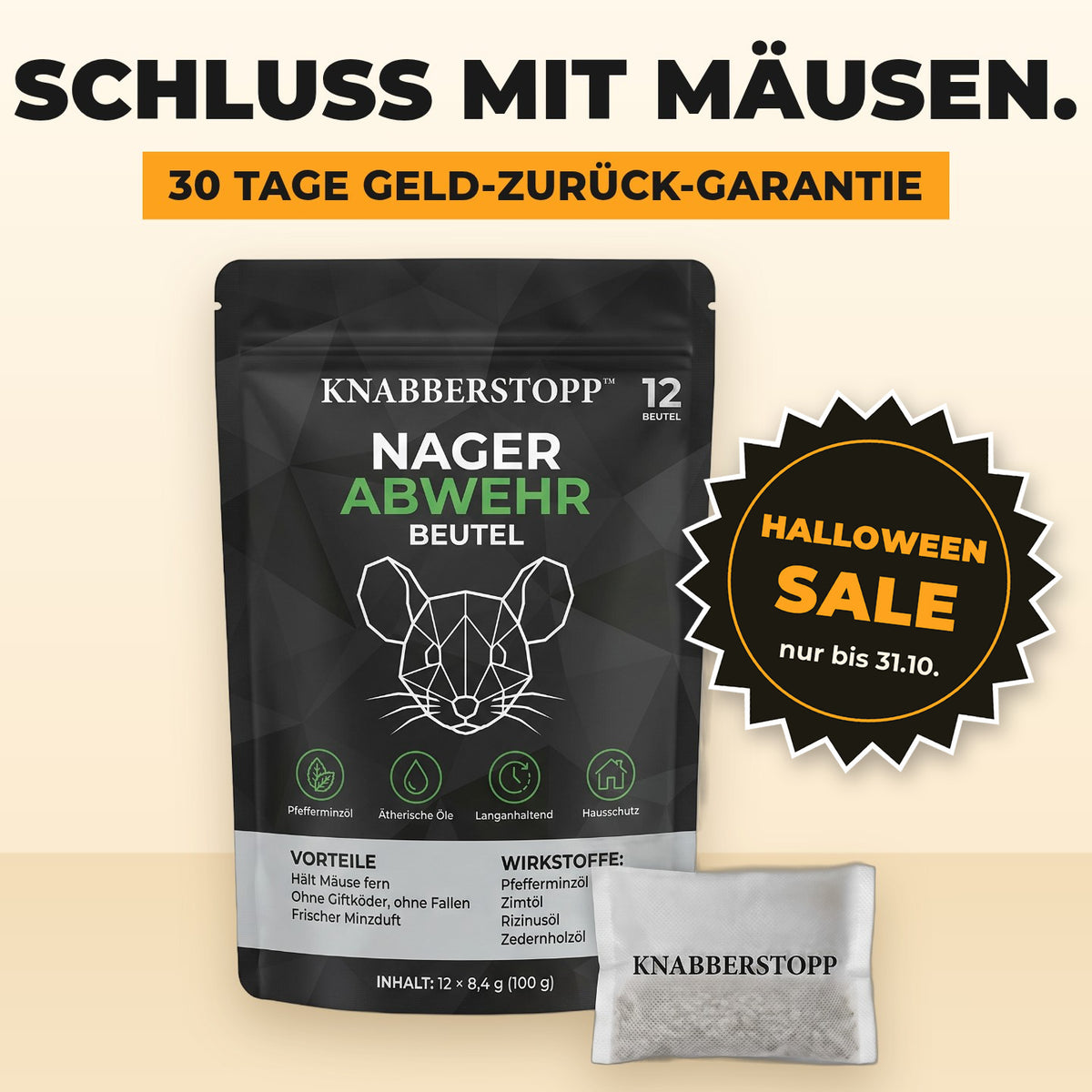 Knabberstopp Nager-Abwehr-Beutel, 12 Beutel, 30 Tage Geld-zurück-Garantie