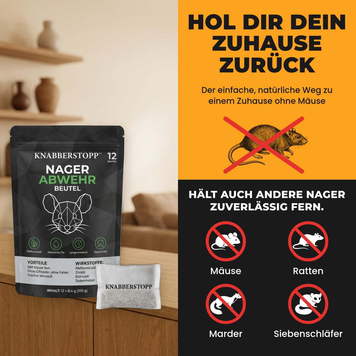 Knabberstopp hält Mäuse, Ratten und Marder fern