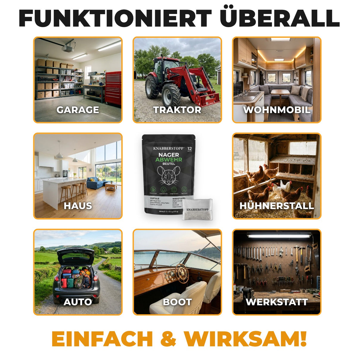 Knabberstopp für Garage, Traktor, Wohnmobil, Haus, Hühnerstall, Auto, Boot und Werkstatt