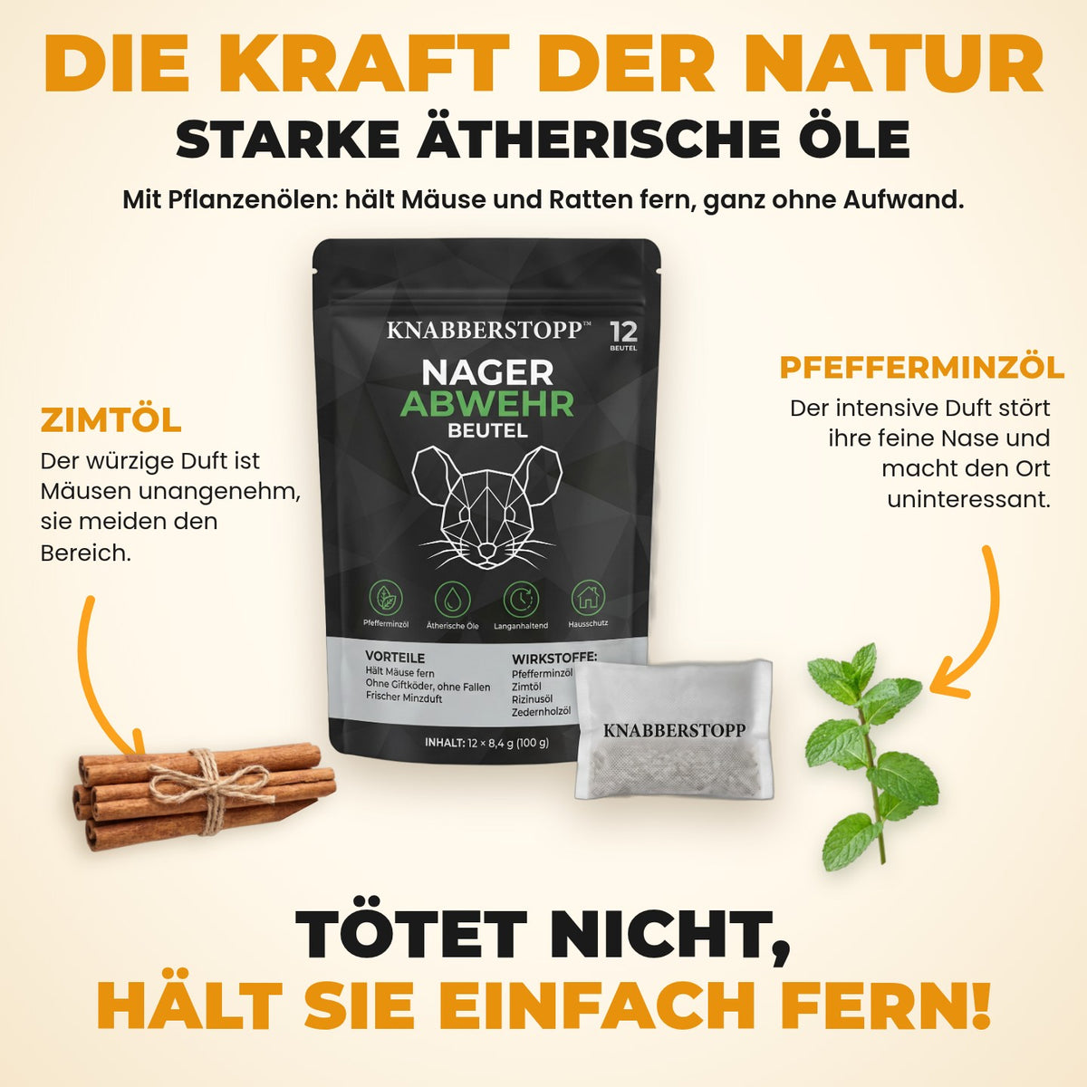 Knabberstopp mit Zimtöl und Pfefferminzöl