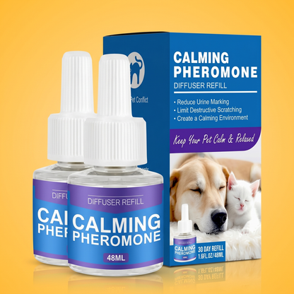 CalmPaw Diffuser Refill 2-Pack: two 48 ml calming pheromone refill bottles with the retail box