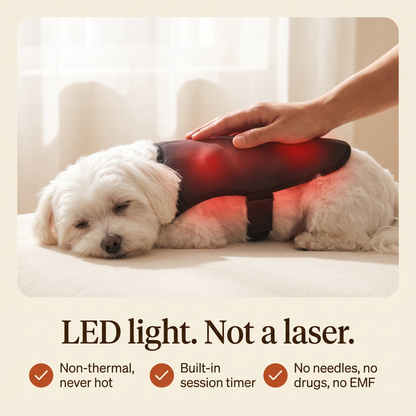 LED light not a laser, non-thermal, built-in session timer, no needles no drugs no EMF