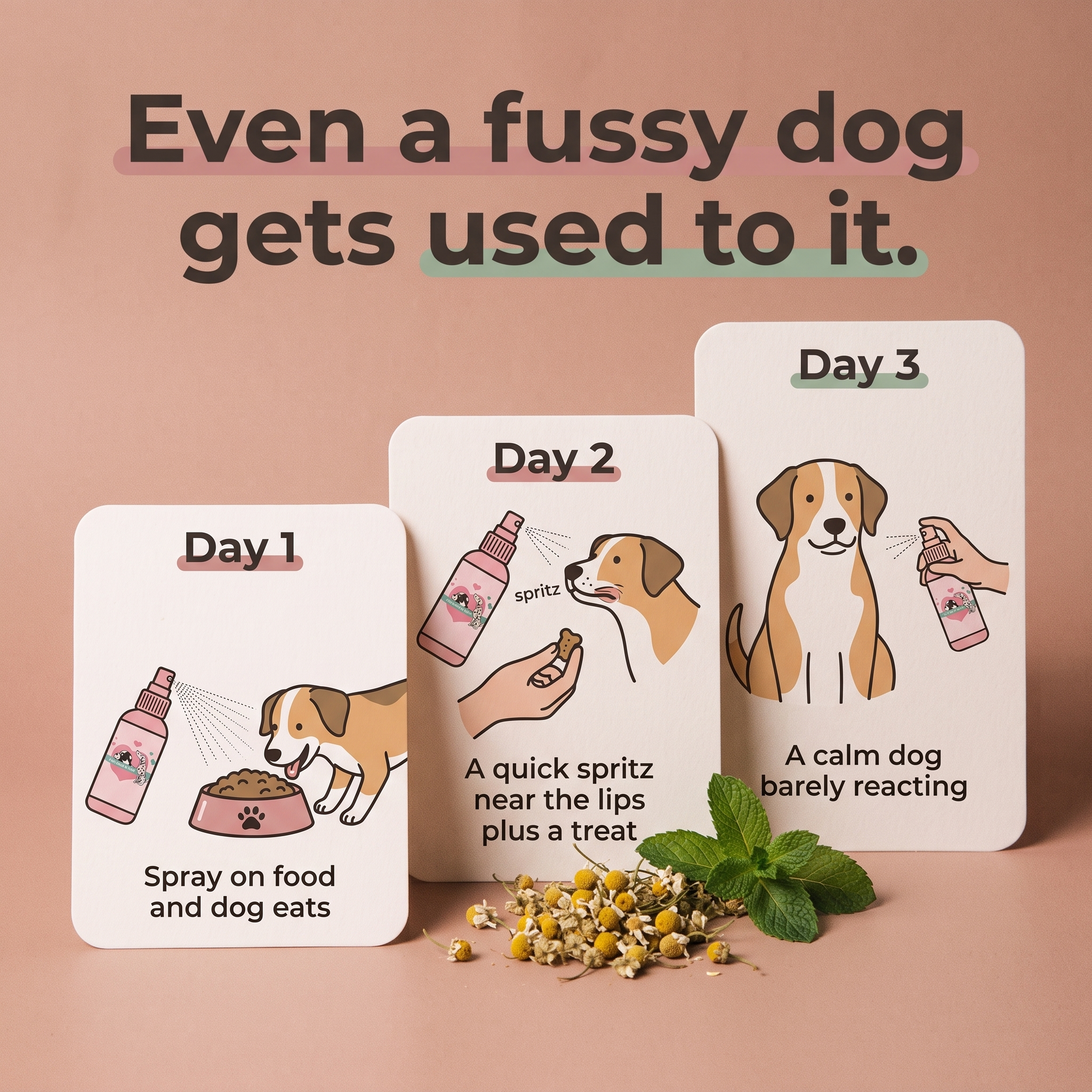Even a fussy dog gets used to it - day 1 2 3 routine