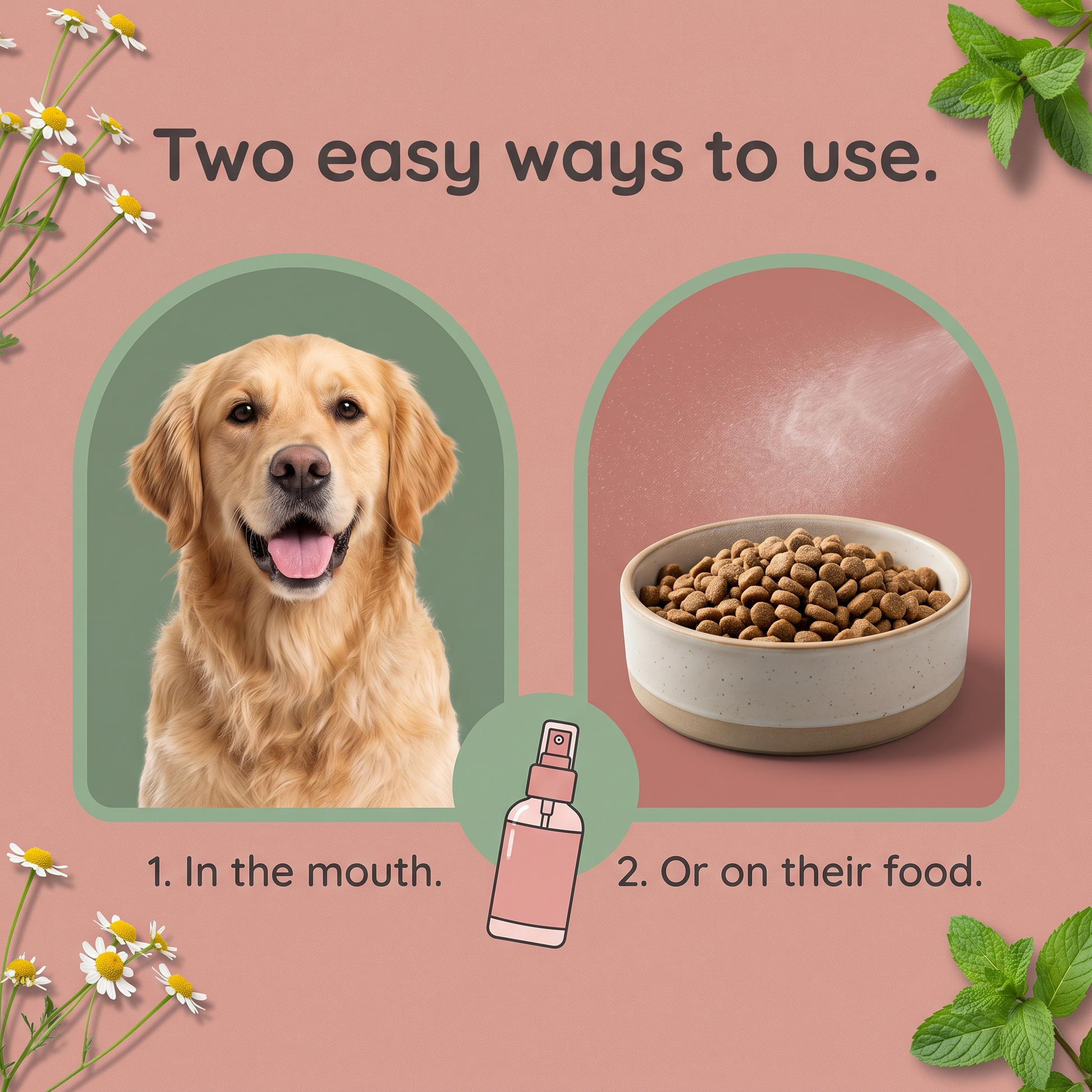 Two easy ways to use - in the mouth or on their food
