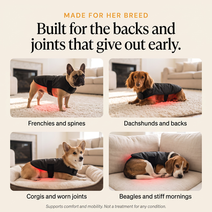 French Bulldog, Dachshund, Corgi and Beagle wearing the RedPaw wrap