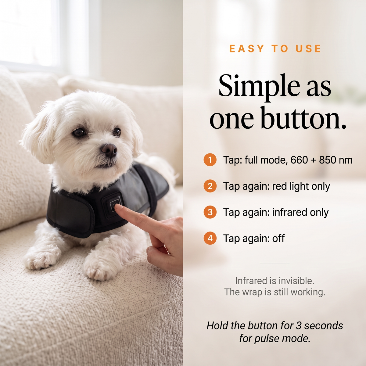 One-button control on the RedPaw wrap with four modes