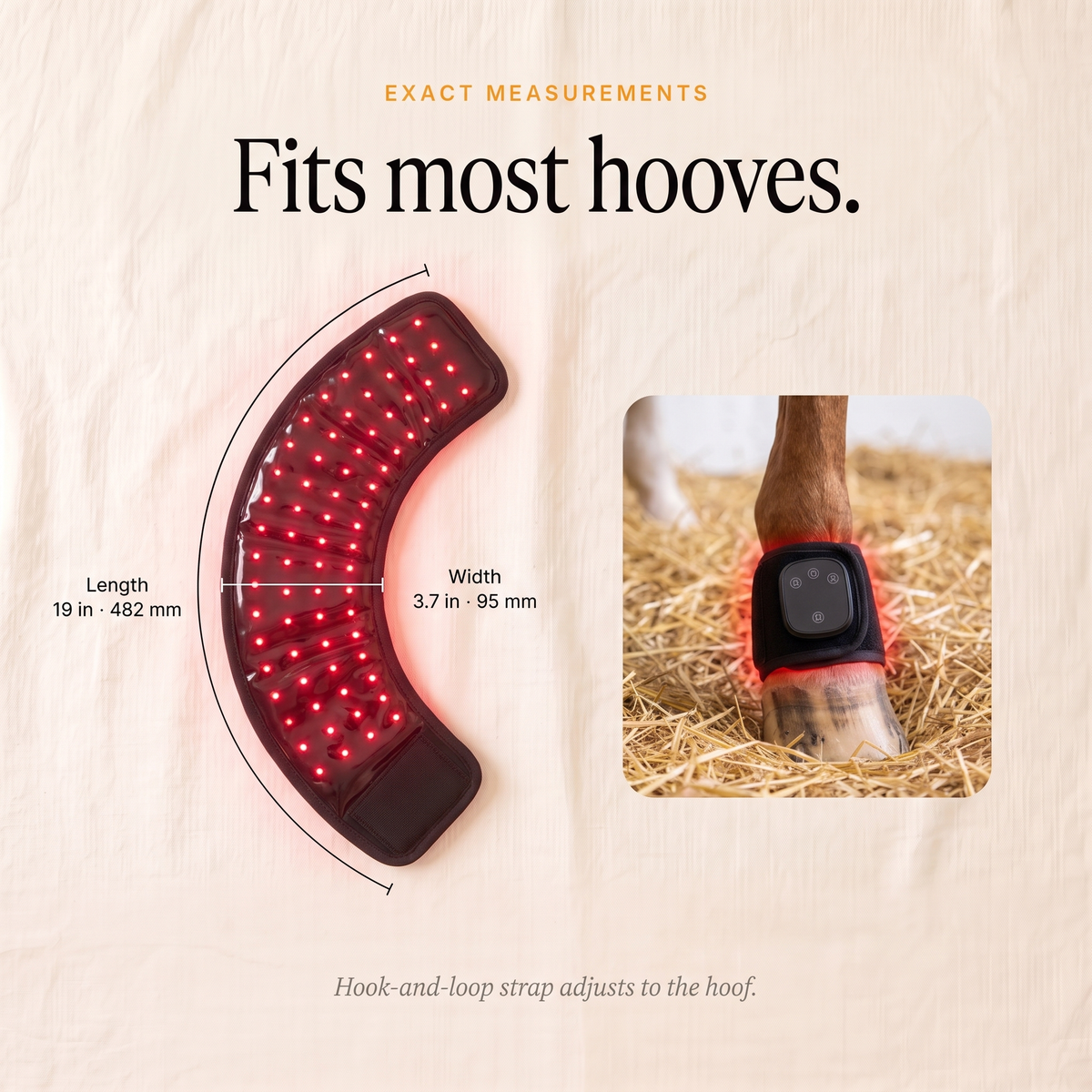RedHoof hoof wrap measurements, length 19 inches and width 3.7 inches