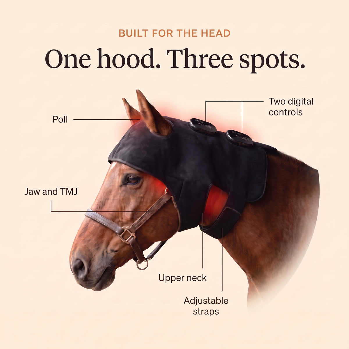 RedHoof Genick- und Halshaube deckt Genick, Kiefer, Kiefergelenk und oberen Hals ab, mit zwei digitalen Steuerungen und verstellbaren Riemen
