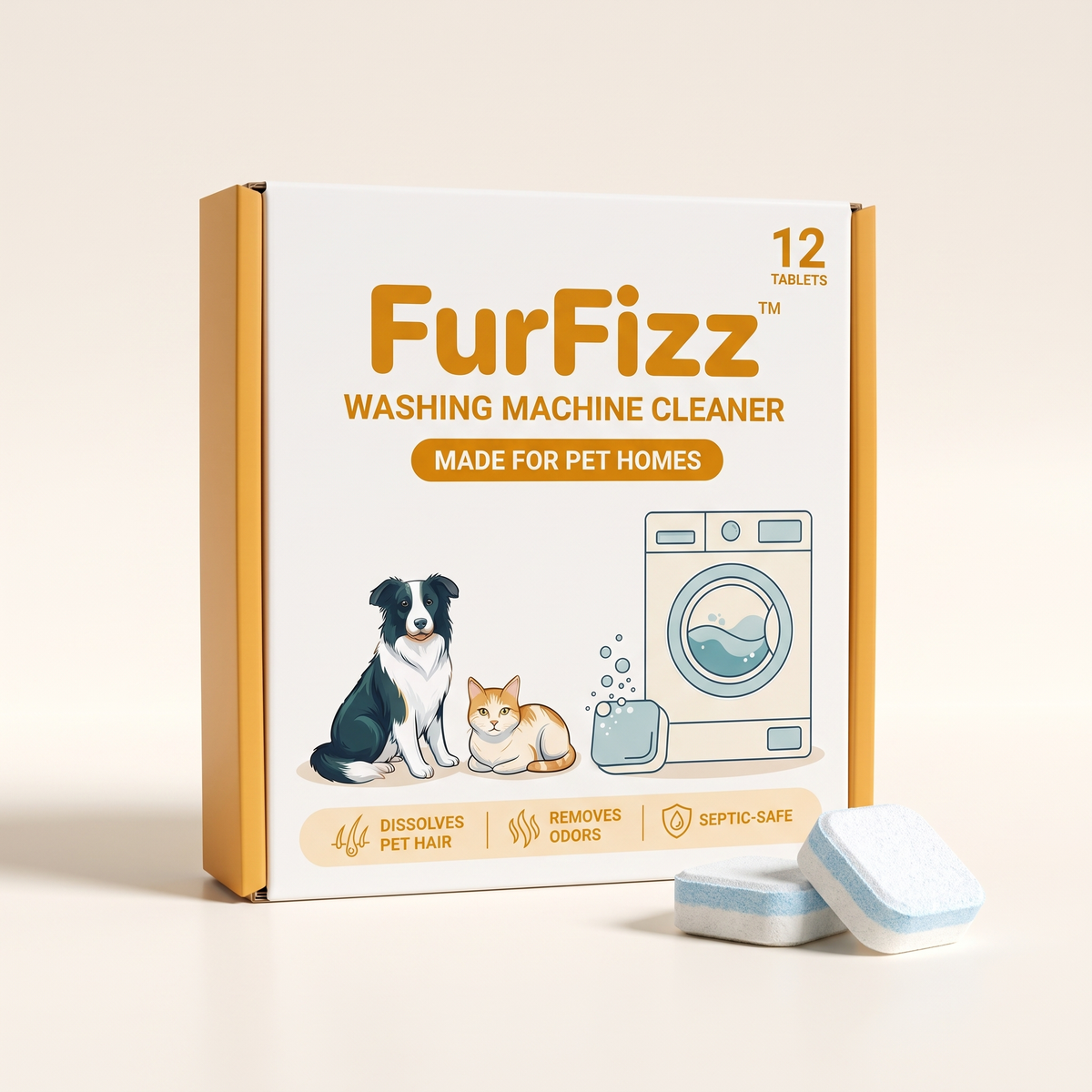 FurFizz box with 12 washing machine cleaner tablets
