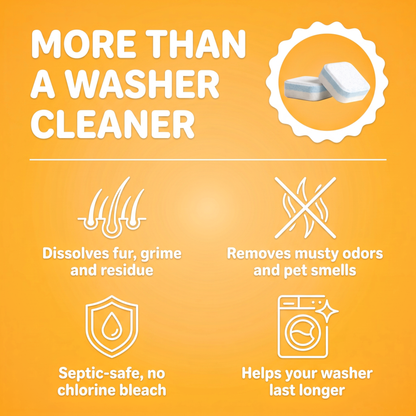 FurFizz is more than a washer cleaner: dissolves fur, removes odors, septic-safe, helps your washer last longer