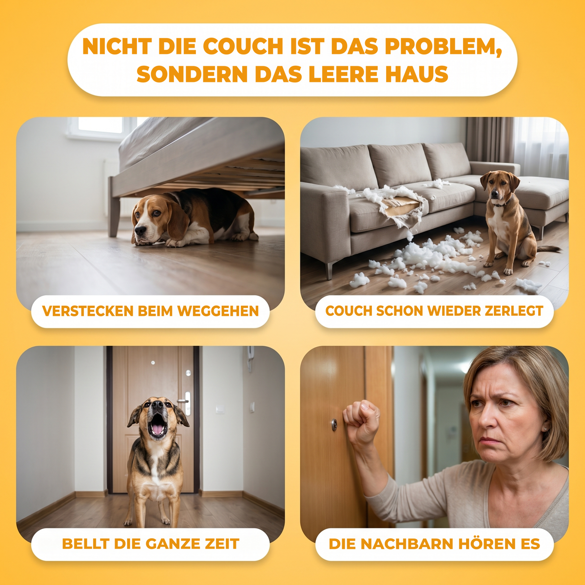 Das leere Haus ist das Problem: Verstecken, zerstörtes Sofa, Dauerbellen, die Nachbarn merken es