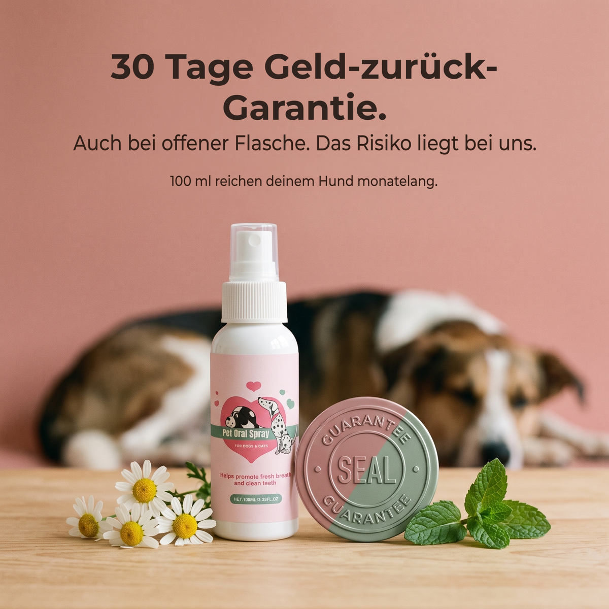 30 Tage Geld-zurück-Garantie, auch wenn die Flasche schon geöffnet ist