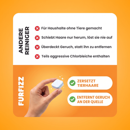 FurFizz im Vergleich zu anderen Waschmaschinenreinigern: löst Tierhaare und beseitigt Gerüche an der Quelle