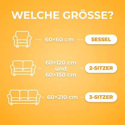 FurGuard Größen: 60 x 60 cm für 1 Sitz, 60 x 120 und 60 x 150 cm für 2 Sitze, 60 x 210 cm für 3 Sitze