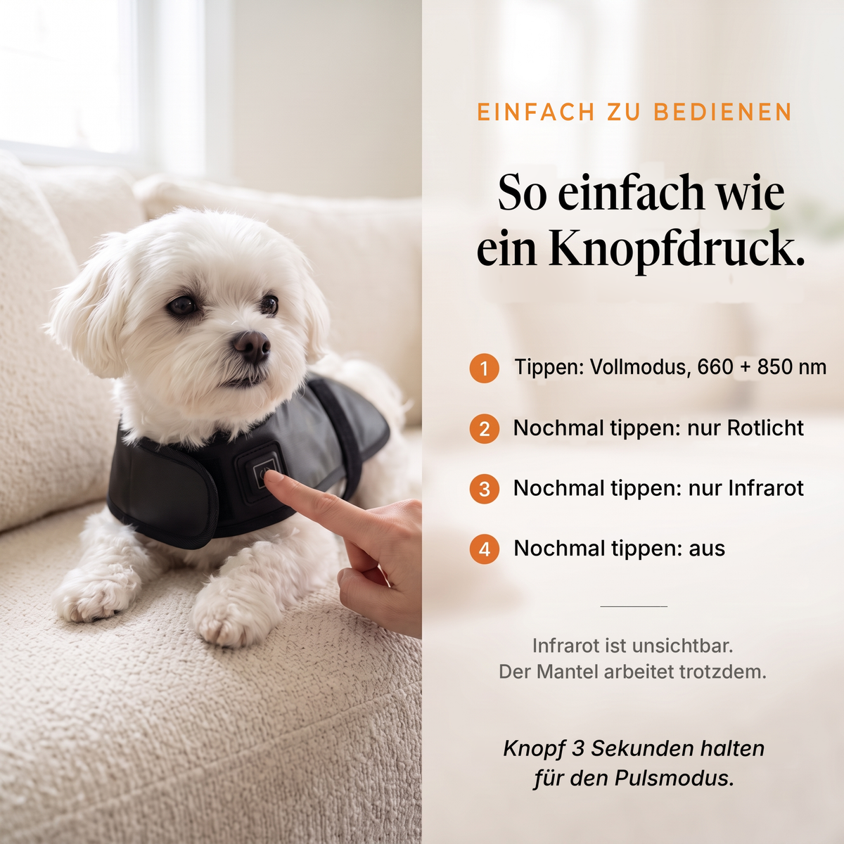 Ein-Knopf-Bedienung am RedPaw Wrap mit vier Modi